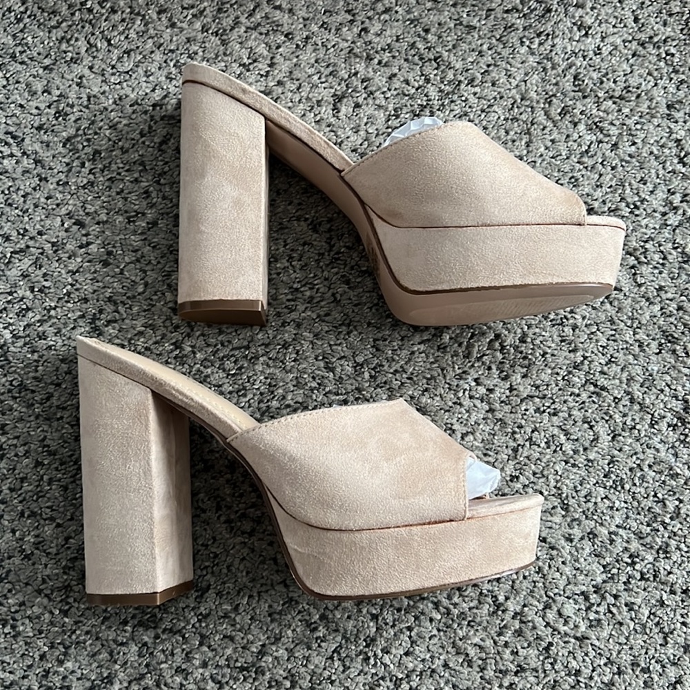 Chase + Chloe Blush Nude Suede Platform Mules